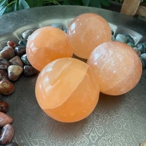 NWT Medium Pink/Orange Selenite Sphere with Light Stand (One)